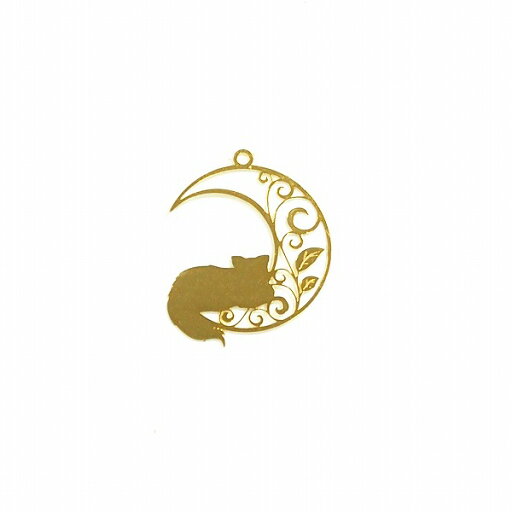 透かしチャーム 月と寝そべりねこ【ゴールド 2個セット】三日月 猫 ネコ 葉 リーフ 透かしチャーム 月と寝そべりねこ【ゴールド 2個セット】三日月 猫 ネコ 葉 リーフ
