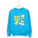 プリントスウェット ブルー トレーナー レディース トップス 水色 Don't Worry Be Happy BLUE 青 古着 【中古】wv1912-1127