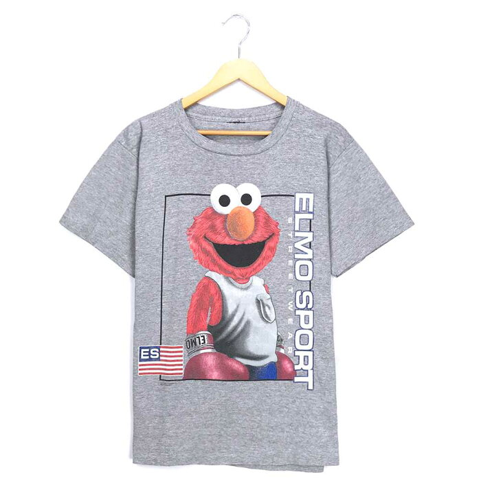 セサミストリート キャラクターTシャツ グレー ELMO エルモ キャラクター プリント 半袖 バックプリント 古着【中古】wv1912-0664