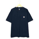 カーハート ストリートブランドTシャツ サイズ表記 L ネイビー Carhartt 半袖 ロゴ カットソー ポケット ワンポイント 紺 　古着 　wv1912-1473