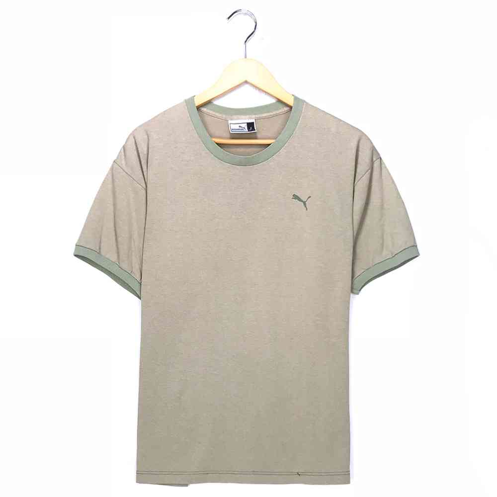 プーマ スポーツブランドTシャツ サイズ表記 L ベージュ 半袖 PUMA リンガーT プリント ワンポイント ロゴ 古着【602202】【中古】wv1912-0893