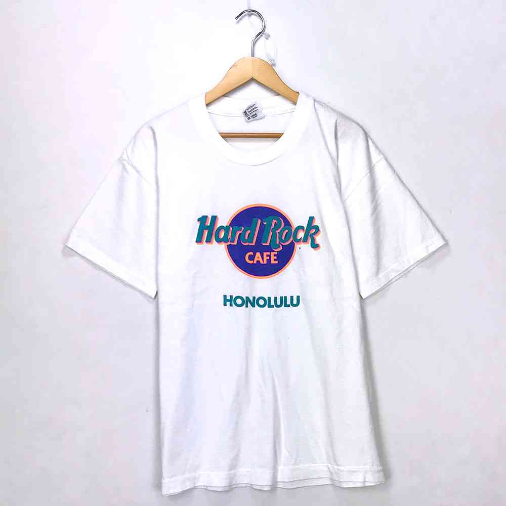 ハードロックカフェ カンパニーTシャツ サイズ表記 XL ホワイト Hard Rock Cafe ロゴ プリント 白 半袖 ホノルル HONOLULU 　古着 【中古】　wv1912-2242