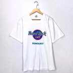 ハードロックカフェ カンパニーTシャツ サイズ表記 XL ホワイト Hard Rock Cafe ロゴ プリント 白 半袖 ホノルル HONOLULU 　古着 【中古】　wv1912-2242