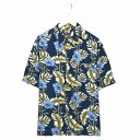puritan アロハシャツ サイズ表記 L ブルー 総柄 半袖 ピューリタン ロゴ ハイビスカス 花 ALOHA ピューリタン ビッグサイズ ビッグシルエット BLUE 青 古着【202108】【中古】wv2005-0543(4)