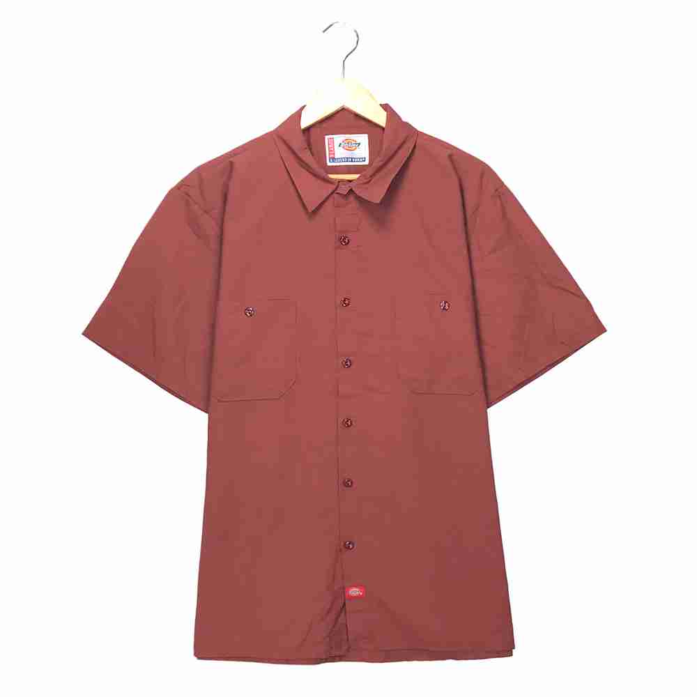 ディッキーズ ワークシャツ サイズ表記 XL ブラウン Dickies 半袖 ロゴ WORK 無地 ビッグサイズ ビッグシルエット brown 茶 古着【202108】【中古】wv2005-0791