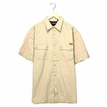 ディッキーズ ワークシャツ サイズ表記 XL ベージュ Dickies 半袖 ロゴ 刺繍 無地 ワンポイント 古着【中古】wv2005-0803
