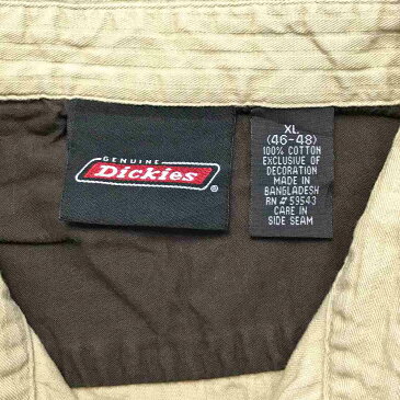 ディッキーズ ワークシャツ サイズ表記 XL ベージュ Dickies 半袖 ロゴ 刺繍 無地 ワンポイント 古着【中古】wv2005-0803