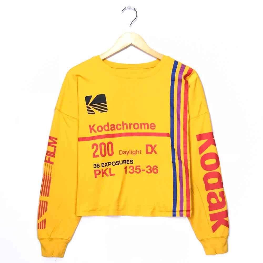 KODAK 長袖Tシャツ サイズ表記 18 イエロー プリント ロゴ Kodachrome ロンT 黄 古着【中古】wv2005-0928 マルチプリント マルチロゴのサムネイル