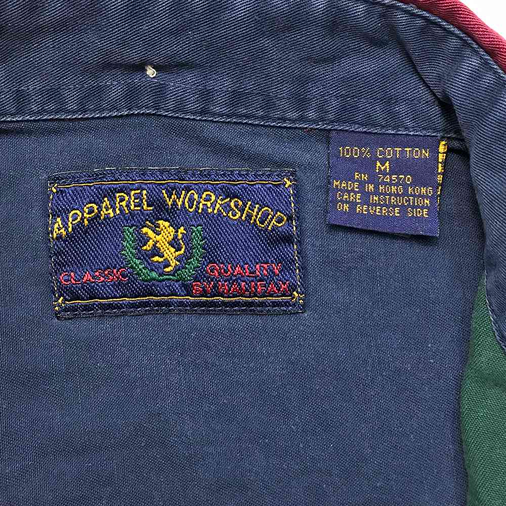 APPAREL WORKSHOP 柄シャツ サイズ表記 M グリーン 長袖 総柄 切替 ボタンダウン BD 緑 赤 レッド 紺 ネイビー 古着【中古】wv2005-0989