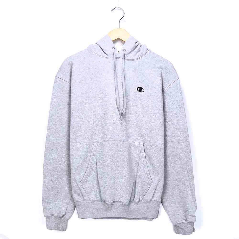 チャンピオン ロゴスウェット サイズ表記 M グレー プルオーバー パーカー フーディー Champion 長袖 ワンポイント ロゴ 刺繍 ビッグサイズ ビッグシルエット gray 灰 古着【中古】wv2005-1156