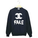 PETALS PEACOCKS プリントスウェット サイズ表記 S ブラック FAKE ロゴ 長袖 プリント トレーナー プルオーバー ペタルズ ピーコックス Black 黒 古着【中古】wv2005-1822