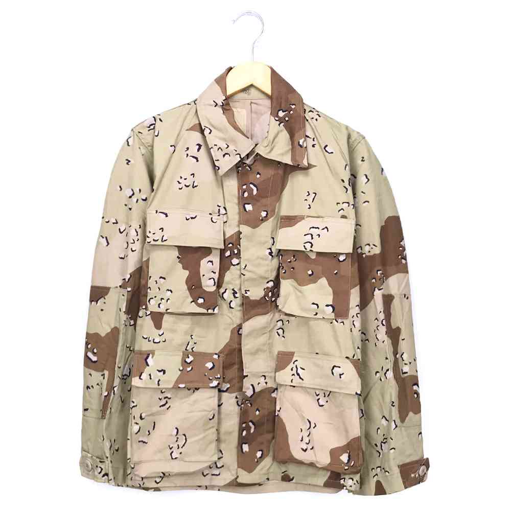 ミリタリーシャツ サイズ表記 S ベージュ チョコチップ 迷彩 カモフラ military 長袖 ブラウン 茶 古着..