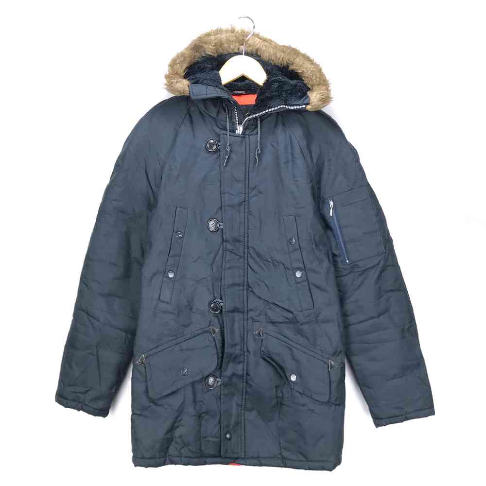 MONTGOMERY WARD ミリタリージャケット サイズ表記 S ネイビー 長袖 無地 アウター ファー フード キルティング military jacket NAVY 紺 古着【中古】wv2101-0213
