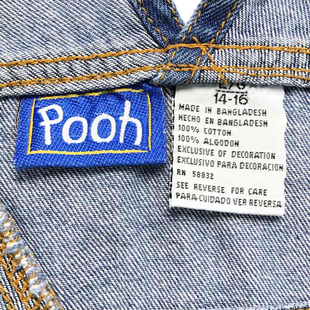 プーさん オーバーオール サイズ表記 L ブルー Pooh 刺繍 デニム ディズニー キャラクター Disney Winnie the Pooh overalls BLUE 青 古着【中古】wv2101-0253