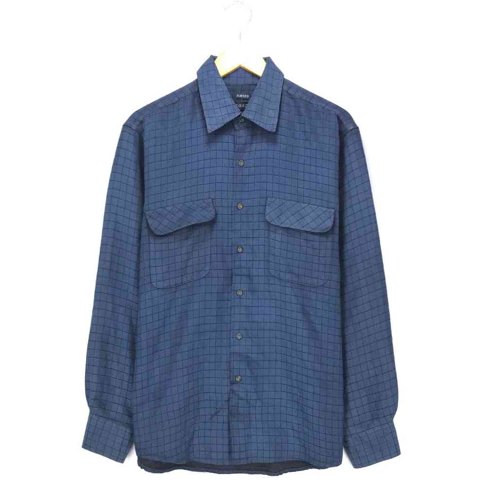 GEORGE フェイクスウェードシャツ サイズ表記 M ネイビー 長袖 スエード メンズ チェック NAVY 紺 古着【中古】wv2101-0414