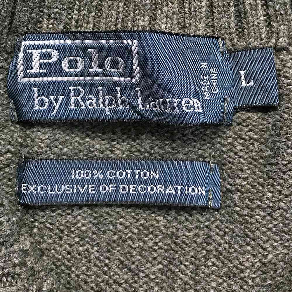 ポロバイラルフローレン ブランドニット サイズ表記 L グレー POLO by Ralph Lauren ワンポイント ハーフジップ 刺繍 ロゴ 灰 古着【中古】wv2101-0636