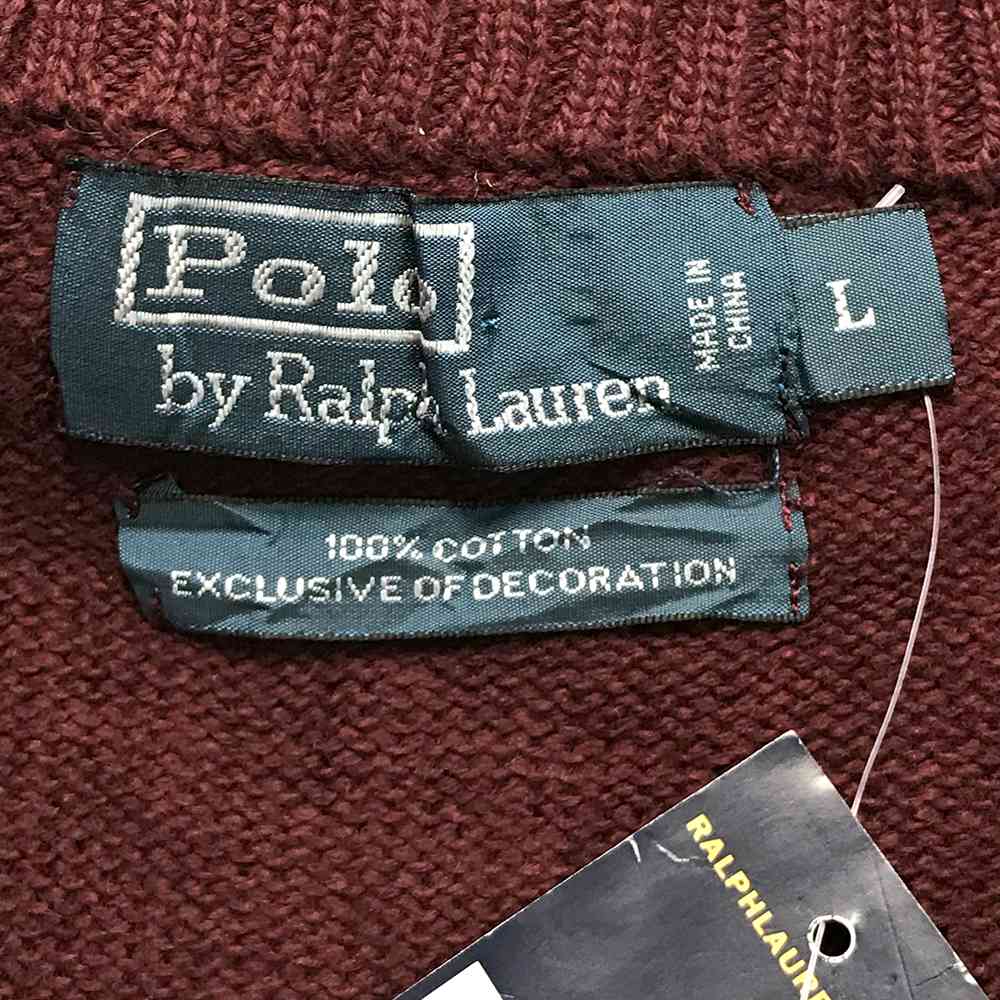 ポロバイラルフローレン ブランドニット サイズ表記 L レッド POLO by Ralph Lauren ワンポイント ハーフジップ タグ付き 刺繍 ロゴ 赤ワインレッド 古着【中古】wv2101-0648