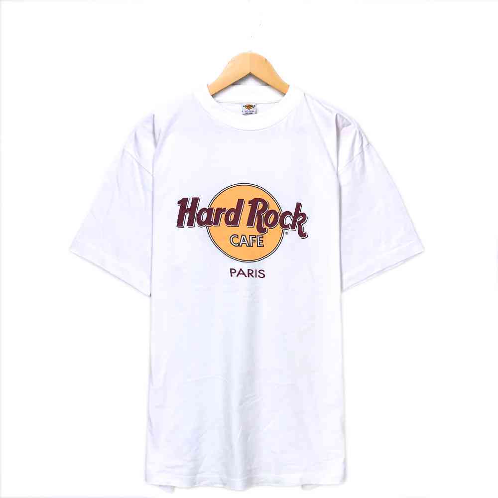 ハードロックカフェ カンパニーTシャツ サイズ表記 L ホワイト Hard Rock CAFE 企業 PARIS 半袖 プリント 白 古着wv2101-0719