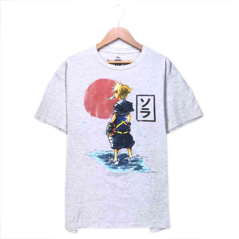 KINGDOM HEARTS キャラクターTシャツ サイズ表記 L グレー ソラ ゲーム プリント 半袖 キングダムハーツ Disney ディズニー 灰 ビッグサイズ ビッグシルエット 古着【602202】【中古】wv2101-0819