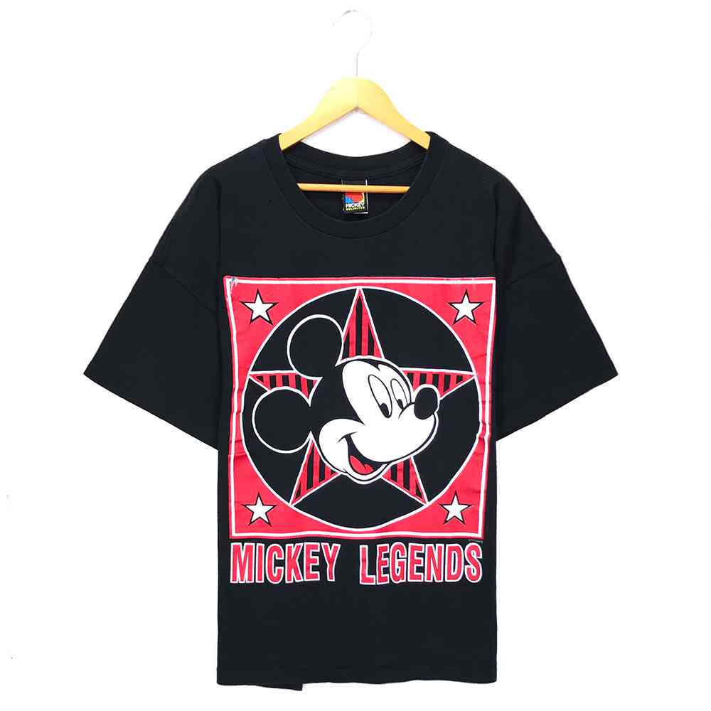 ミッキー キャラクターTシャツ ブラック Disney ディズニー Mickey プリント 黒 半袖 ビッグT ビッグシルエット キャラT 古着【602202】【中古】wv2101-1162