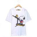 スヌーピー キャラクターTシャツ サイズ表記 XL ホワイト Snoopy PEANUTS ピーナッツ プリント 白 半袖 ビッグT ビッグシルエット キャラT 古着wv2101-1176