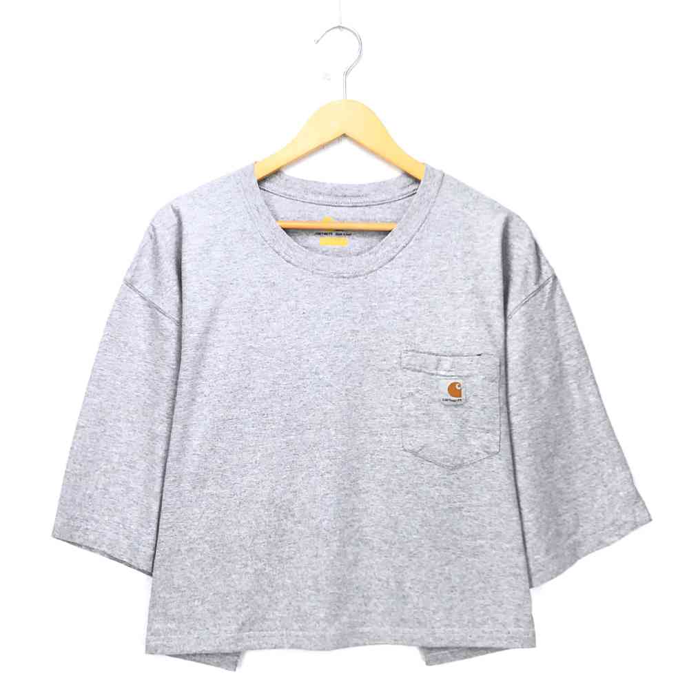 カーハート リメイク ショートTシャツ グレー Carhartt ポケT ワンポイント ロゴ 半袖 Y2K ビッグT remake gray 灰 古着【中古】wv2101-1702