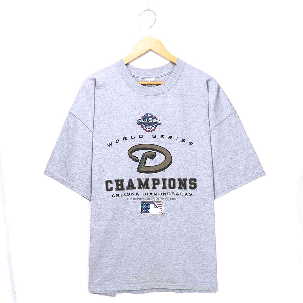 ARIZONA DIAMONDBACKS カレッジTシャツ サイズ表記 XXL グレー アリゾナ ダイアモンドバックス 野球 プリント ロゴ 灰 半袖 baseball MLB ワールドシリーズ 古着wv2101-1797