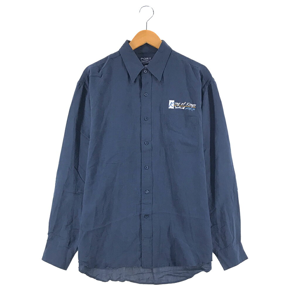 PORT AUTHORITY フェイクスウェードシャツ サイズ表記 L ネイビー 長袖 無地 スエード ワンポイント 刺繍 ポートオーソリティ King of kings ATKM NAVY 紺 古着【中古】wv2101-2657