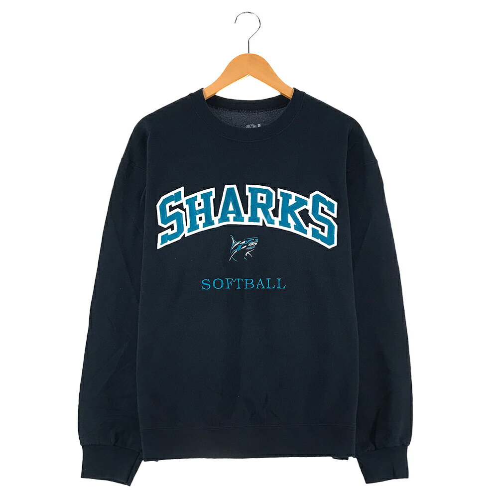 SHARKS チームロゴスウェット サイズ表記 L ブラック トレーナー 刺繍 シャークズ ソフトボール SOFTBALL プリント Team logo Black 黒 古着【中古】wv2101-2766