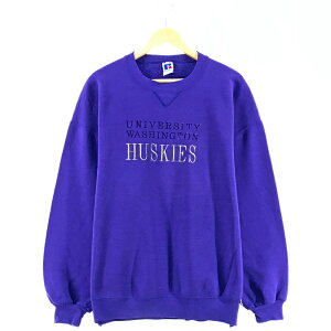 ラッセル WASHINGTON HUSKIES スウェット サイズ表記 XXL パープル ワシントン・ハスキーズ トレーナー 刺繍 カレッジ ビッグサイズ ビッグシルエット RUSSELL purple 紫 古着【中古】wv2101-2779