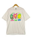 PROJECT e アートTシャツ サイズ表記 L ホワイト PEACE LOVE HAPPINESS 半袖 ART グラフィック ビンテージ VINTAGE ヴィンテージ 古着【中古】WV2504-R0206