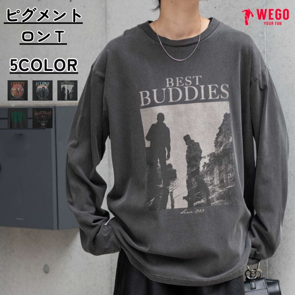 1点あたり1924円●まとめ買い&最大30％OFFクーポン利用で●23秋新作 ピグメントロンT レディース ロンT トップス 長袖 カットソー カレッジロゴ ヴィンテージ風 古着風 秋 冬 秋服 ダメージ加工 WEGO ウィゴーのサムネイル