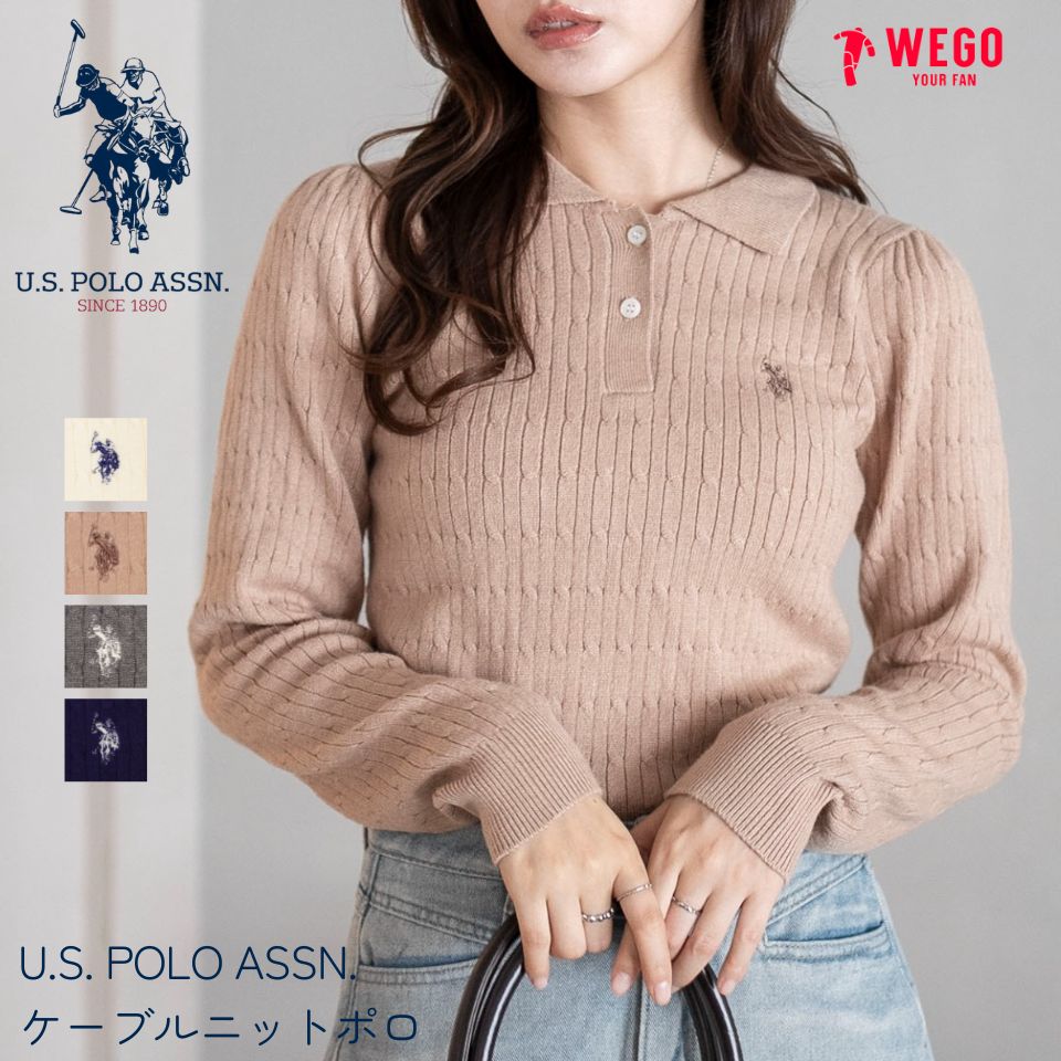 ＼10/24 20時〜4h限定！20％クーポン利用で3200円／【SALE 5499円→3999円】25秋新作 別注USPOLOケーブルニットポロ USPOLO ケーブルニット ポロ 襟付き セーター トップス レディース 長袖 かわいい おしゃれ ワンポイント 刺繍 ブランド 秋冬 USPOLOASSN WEGO ウィゴーのサムネイル