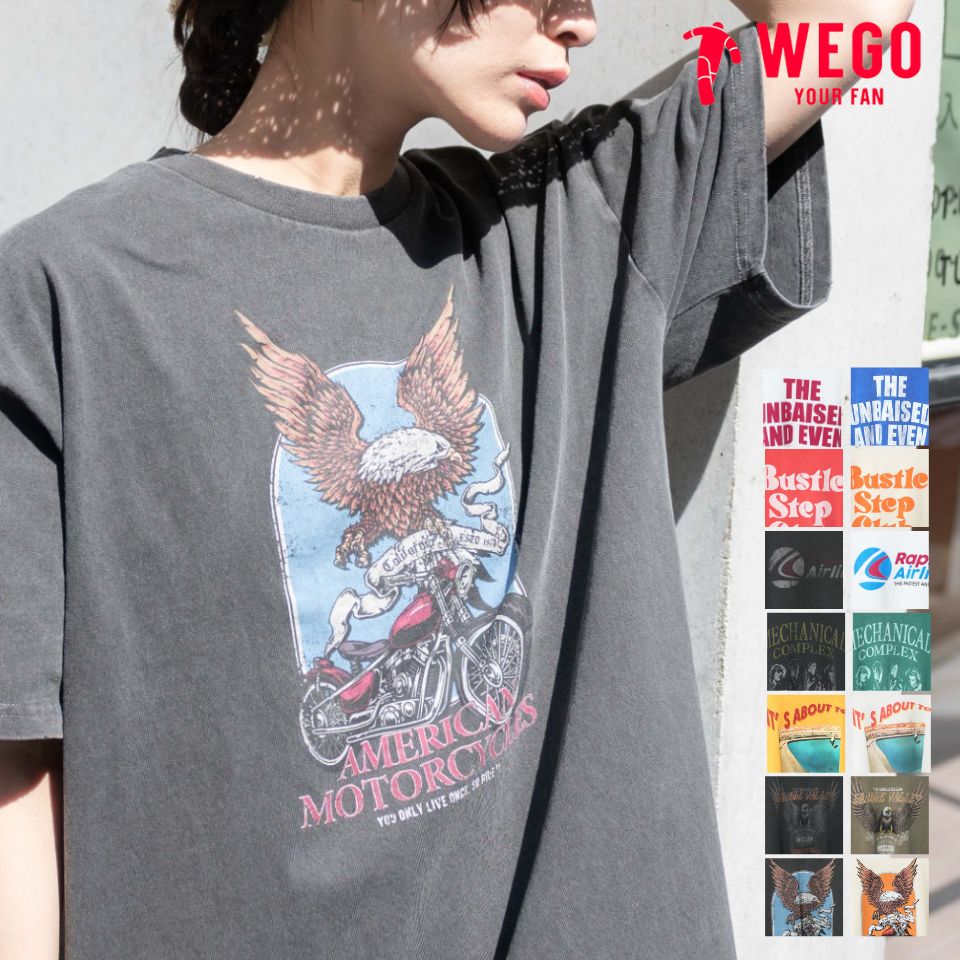 送料無料 1枚あたり2,309円★クーポン利用&3枚購入で★ピグメントBIGTシャツ レディース トップス カットソー 半袖 Tシャツ オーバーサイズ ビッグシルエット ヴィンテージ風 ピグメント 古着風 綿100% コットン 春 夏 WEGO ウィゴー ●P10倍 6/5 23:59まで●のサムネイル