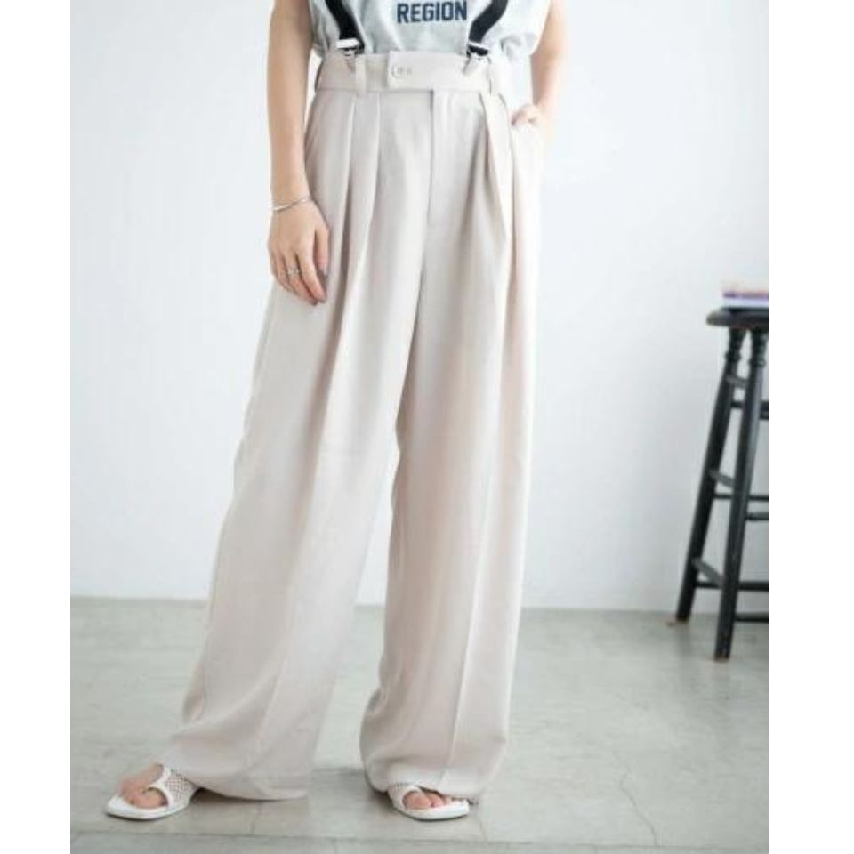 【SALE4399円→2199円】サスペンダー付タックスラックス レディース パンツ ボトムス スラックス ワイドパンツ サイドライン 秋 秋服 WEGO ウィゴーのサムネイル