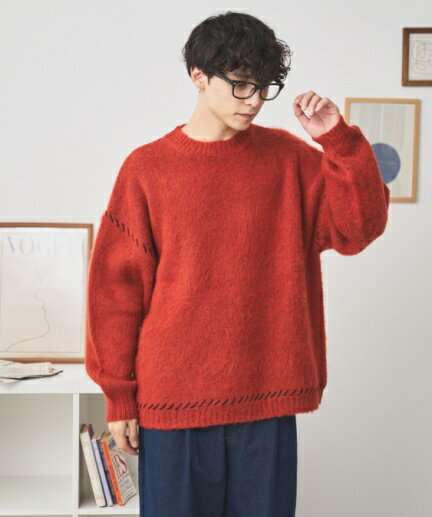 【SALE4399円→3299円】23秋冬新作 モヘアライクハンドステッチプルオーバー メンズ レディース トップス ステッチ セーター ユニセックス 男女兼用 長袖 ゆったり 春 秋 冬 WEGO ウィゴーのサムネイル