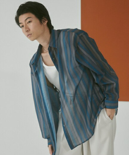 24秋新作 シアーパターンBIGシャツ メンズ 長袖 シアーシャツ カジュアル 柄シャツ BIGシャツ ゆったり 長袖シャツ 羽織 春 夏 秋 WEGO ウィゴーのサムネイル