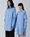【SALE 5499円→2749円】ストライプロングシャツ ストライプ シャツ メンズ レディース 長袖 スリット ビックシルエット ルーズシルエット カジュア...