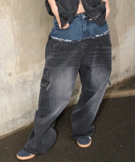 \20%OFFクーポン利用で4400円/【SALE 7699円→5499円】【WEGO】ダブルウエストカーゴデニムパンツ