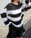 【SALE 3299円→2749円】ボーダーモヘアタッチメッシュニットプルオーバー ニット レディース トップス 長袖 メッシュ ボーダー 秋 WEGO ウィゴー