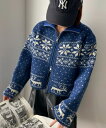 【SALE 5499円→2199円】雪柄ZIPニット レディース トップス ショート丈 長袖 カーディガン ニットパーカー 秋 冬 ノルディック柄 WEGO ウィゴー