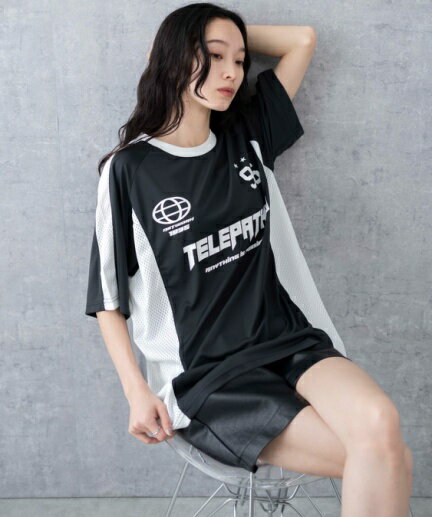 24夏新作 サッカーメッシュ切り替えビッグT Tシャツ レディース カットソー トップス 半袖 サッカーT サッカーシャツ スポーティー スポーツT オーバーサイズ 春 夏 WEGO ウィゴーのサムネイル