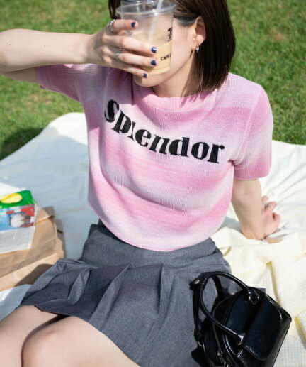 グラデーションちびニットT レディース Tシャツ トップス カットソー 半袖 ニット サマーニット グラデーション ショート丈 ちびTシャツ 夏 秋 WEGO ウィゴーのサムネイル