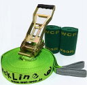 【あす楽対応】初心者セット【スラックライン】 【WCP Slackline】 フラッシュライン30m 『Fluorescent Green/蛍光緑発光ライン』 （ツリーウェア2枚/収納ザック付属）ロングラチェットタイプ ロングライン 綱渡り バランスウォーカー 日本メーカー最新モデル発売