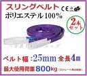  2PCSセット スリングベルト 25mm4m 吊ベルト ベルトスリング 25mm巾 × 4m ポリエステルスリングベルト安全ロープ 荷吊りベルト 吊上げ ロープ 牽引 クレーンロープ クレーンベルト 運搬 吊り帯ベルト ナイロンスリング 25mm 4m 繊維ベルト 両端アイ形