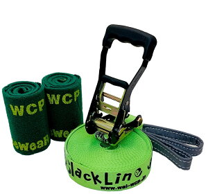初心者セット【スラックライン】【WCP Slackline】 Glitterline 15m 『Fluorescent Green/蛍光緑発光ライン』(ツリーウェア2枚/収納ザック付属) 日本メーカー最新モデル発売 バランスウォーカー スタンダードライン 綱渡り ドッペルギャンガー 体幹 ボルダリングキャンプ通販格安セール情報 楽天 通販