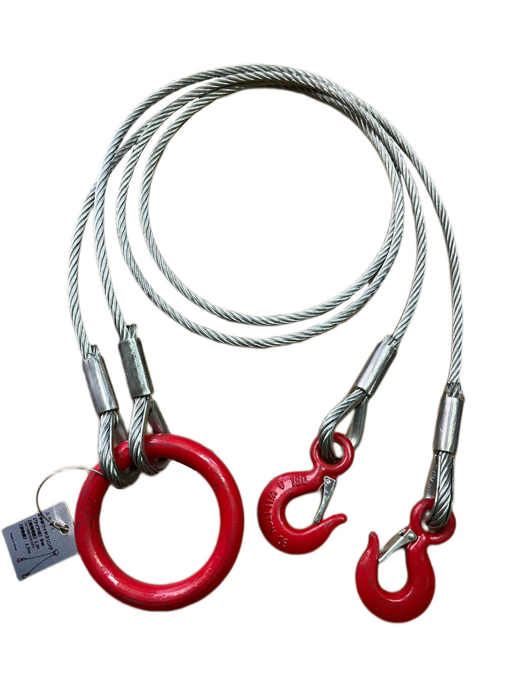 送料無料2点吊りワイヤーフック付 1.0tonx1.5m 2点吊りワイヤースリング ワイヤー径9mm 全長さ1.5m 作業工具　荷締機…