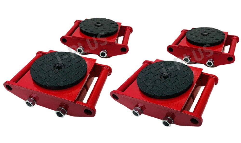 Rakuten - 送料無料 4台セット【6ヶ月保証 】マシンローラー 4t レッド色 スピードローラー 運搬 台車 重量物用 360度回転台付 試験耐重6t キャリー チルローラー 運搬ローラー 移動 搬送 重量物用台車］重量物運搬ローラー 運搬マシンローラー 低床 重量物移動ローラー i-PLUS
