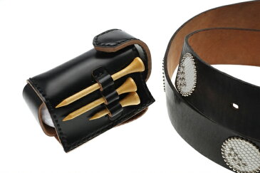 即納可!!【最高級コードバン製ゴルフボールポーチ・マグネットタイプS/ブラック】ボールポーチ /ボール2個ティー3本収納ゴルフポーチ/マグネット仕様 ボールケース/ベルト装着タイプ革・ステッチ/ブラック・金具/ブラス・裏革/キャメル