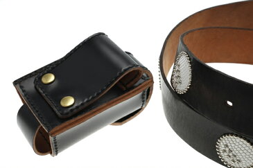 即納可!!【最高級コードバン製ゴルフボールポーチ・マグネットタイプS/ブラック】ボールポーチ /ボール2個ティー3本収納ゴルフポーチ/マグネット仕様 ボールケース/ベルト装着タイプ革・ステッチ/ブラック・金具/ブラス・裏革/キャメル